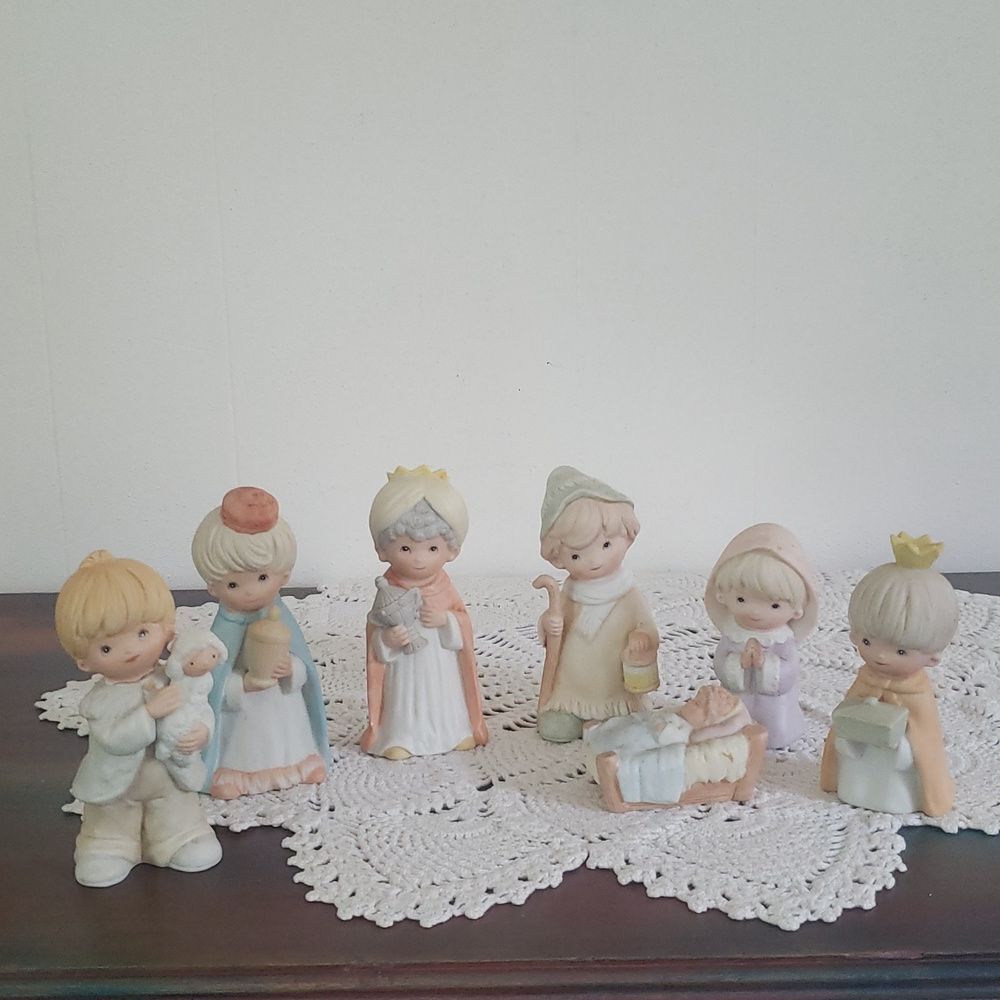 Vintage 1970s Homco 7 Pc Children Christmas Nativity Set #5502 & #5503